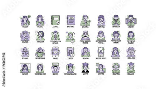 Mental health illustrations for therapy and wellness concepts