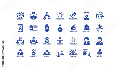 Financial icons for microfinance and banking concepts