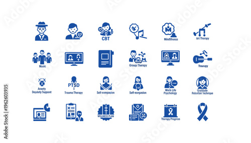 Mental health icons for therapy and wellness support