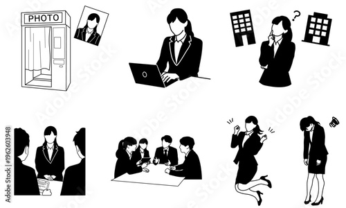 就活関係のモノクロイラストセット
