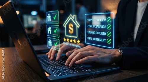 Online real estate appraisal with a person working on laptop