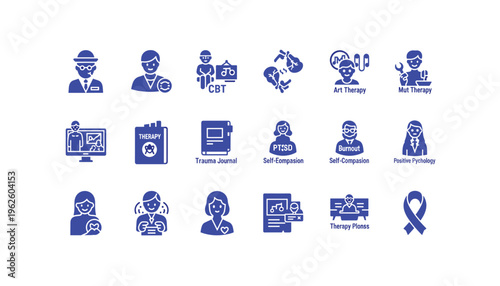 Mental health and therapy icons for counseling and wellness