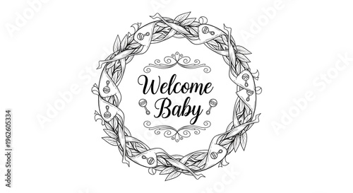 Welcome Baby Wreath with Floral Elements and Baby Symbols