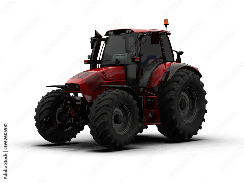 Obraz premium Red Modern Farm Tractor Front-Side View