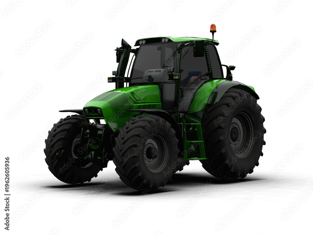 Obraz premium Green Modern Farm Tractor Front-Side View