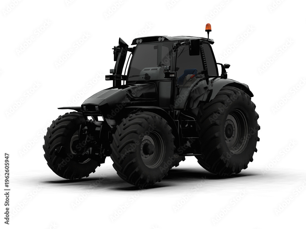 Obraz premium Black Modern Farm Tractor Front-Side View