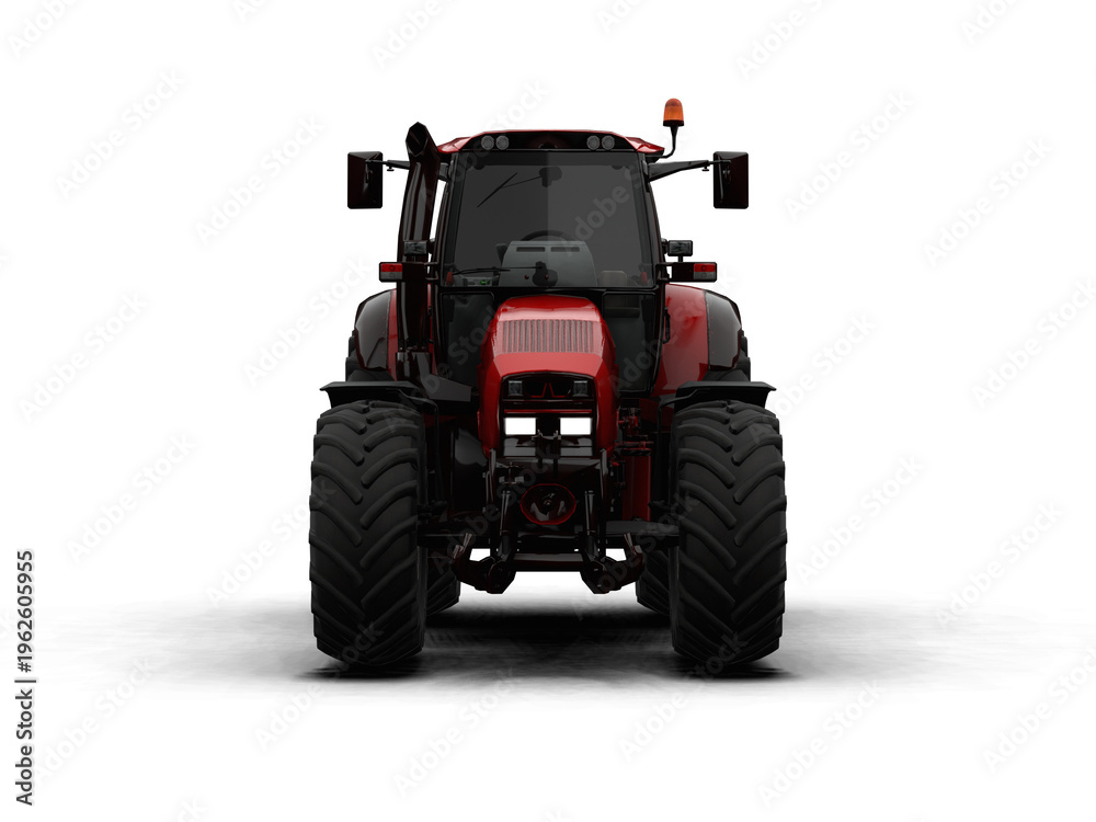 Fototapeta premium Red Modern Agricultural Tractor Front View 