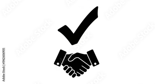 Checkmark Above Handshake Icon — Agreement Approved Symbol for Business and Partnership