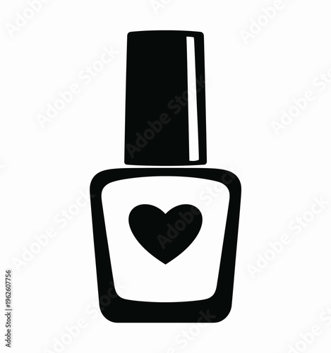 A stylized, black and white icon of a nail polish bottle.