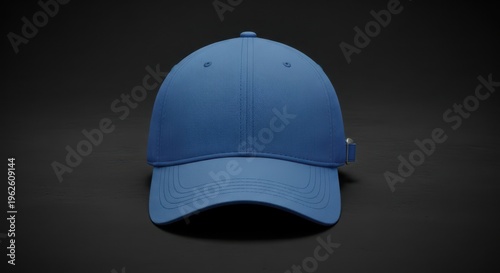 Blue baseball cap mockup for custom branding and sports apparel marketing on dark background template design visual