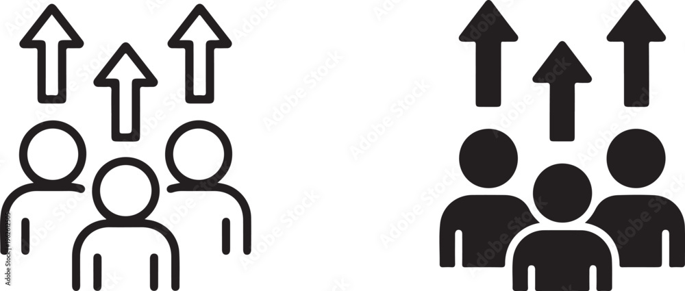 Fototapeta premium teamwork concept people silhouettes with progress arrows icon