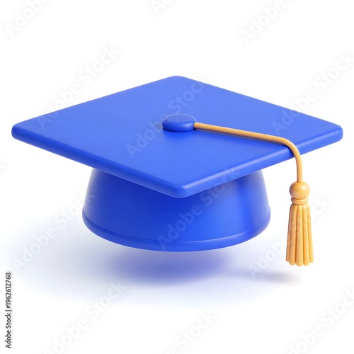 Blue Graduation Cap Mortarboard Academic Success University 3D Cartoon Illustration Isolated on White Background