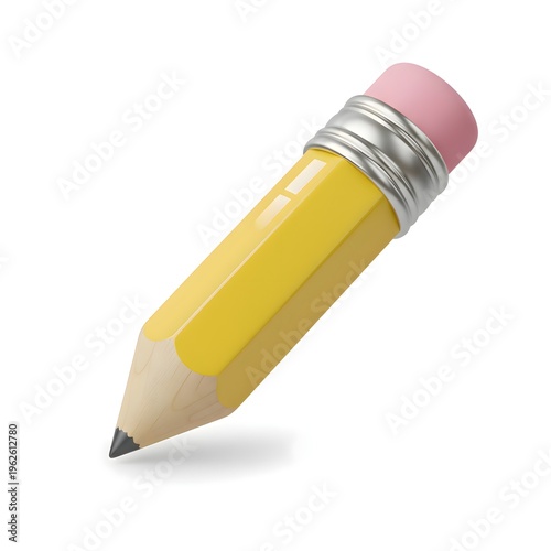 Yellow Pencil Writing Education Creativity School 3D Cartoon Illustration White Background