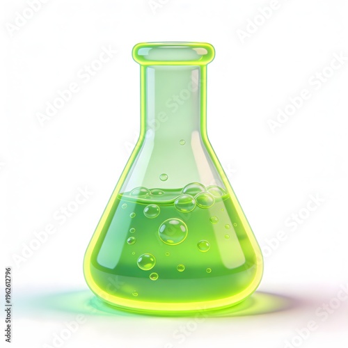 Green Chemistry Flask Science Laboratory Research 3D Cartoon Illustration White Background
