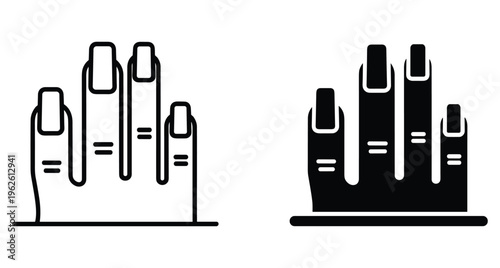 Manicure hand icon set with long fingernails showing beauty salon services for nail care treatment and cosmetic fashion style design
