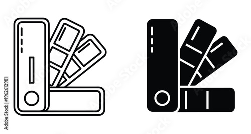 Color swatch palette icons set for graphic design printing and interior painting projects featuring outline and solid black vector styles