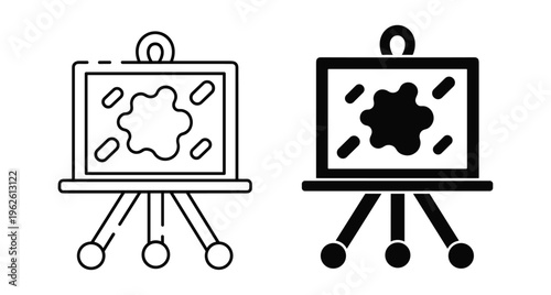 Artist easel icon set with canvas and paint splatter showing creative studio equipment for painting drawing and fine arts education