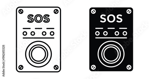 SOS emergency button icon set for safety rescue alarm signal help assistance security protection device outline and solid style graphic