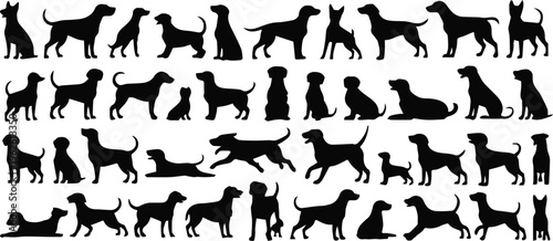 dog silhouettes set of breeds and poses vector illustration