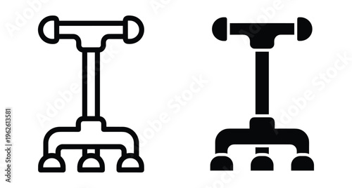 Quad cane walking stick icon set for mobility aid medical equipment disability support orthopedic tool elderly assistance rehabilitation physical therapy