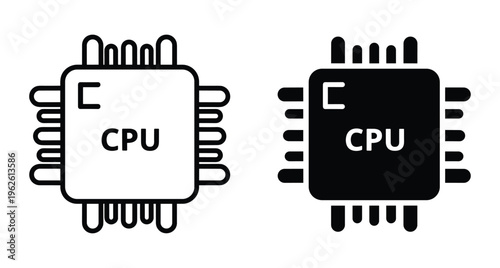 Central processing unit CPU microchip icon set representing computer hardware technology electronic circuit component digital data processing system motherboard part