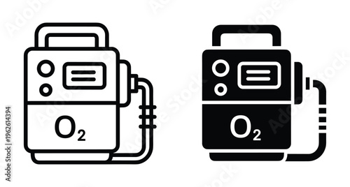 Oxygen concentrator icon set featuring portable medical breathing machine for respiratory therapy and healthcare support oxygen concentrator icon