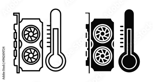 Graphics card and thermometer icons representing GPU temperature monitoring hardware cooling system performance and thermal management for gaming computers and workstations