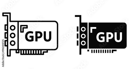 Graphics processing unit GPU video card icon set for computer hardware gaming workstation pc component digital technology electronic part
