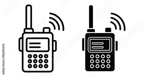 Walkie talkie radio communication device icons set featuring portable wireless transmitter receiver equipment for security emergency and outdoor adventure activities