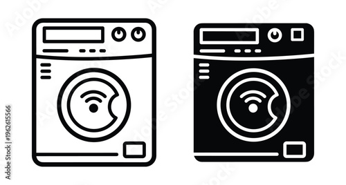 Smart washing machine icon set with wifi symbol representing connected home appliances laundry technology and modern household electronic devices for automation