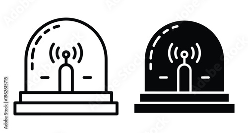 Emergency siren alarm light icons with wireless signal antenna symbol for security alert notification system warning signal flashing beacon lamp set