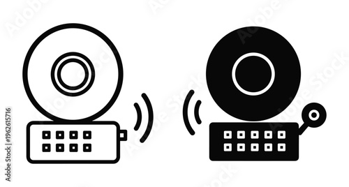 Fire alarm bell icon set featuring outline and solid versions for emergency alert notification school signal and safety warning system