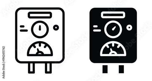 Water heater boiler icon set with temperature gauge and pressure meter for home heating system plumbing and utility maintenance