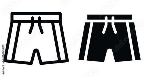 Shorts icon set featuring outline and solid silhouette styles for athletic wear summer fashion gym clothing and swimming trunks design