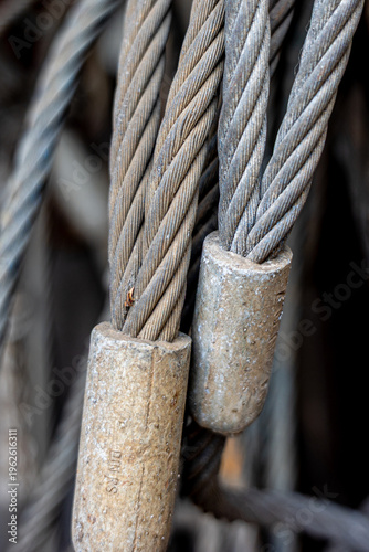 Hanging industrial steel wire ropes with thimbles