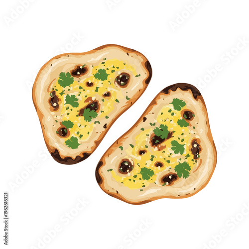  Indian Garlic Naan Flatbread with Butter and Herbs Vector