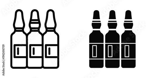 Medical ampoule icons set featuring glass vials for vaccine injection medicine treatment healthcare pharmacy laboratory clinical research pharmaceutical drug dosage