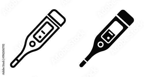 Digital medical thermometer icon set for body temperature measurement fever check health monitoring clinical diagnostic tool electronic device equipment