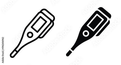 Digital medical thermometer icon set for fever measurement health checkup clinical equipment electronic temperature sensor device diagnostic tool healthcare symbol