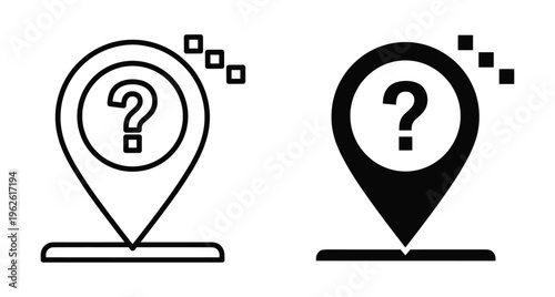 Map pin location icon with question mark symbol for unknown destination navigation gps tracking search find help support web interface