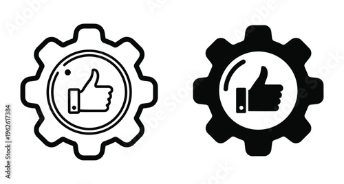 Gear with thumbs up icon representing quality control technical support optimization efficiency maintenance approval service engineering and mechanical success symbol
