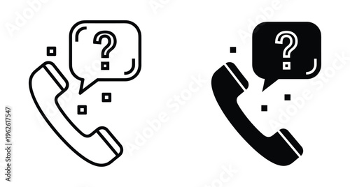 Telephone handset with speech bubble and question mark icon set for customer support help desk and communication services assistance