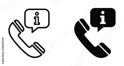 Telephone handset icon with information speech bubble symbol for customer support help desk service call center contact communication assistance
