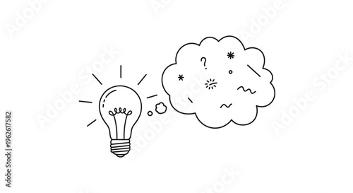 A lightbulb and puzzled thought bubble.