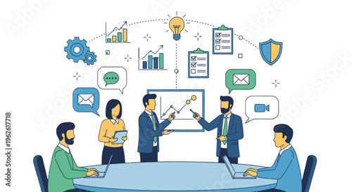 Business team discussing strategy and security.