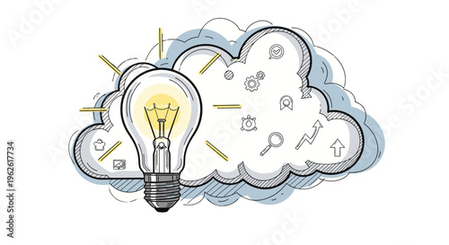 Innovative idea light bulb in cloud.