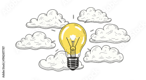Creative idea light bulb with clouds.