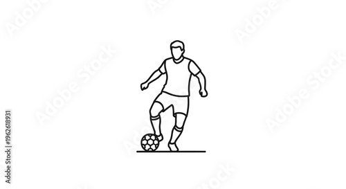 Focused Soccer Player Dribbling Ball with Skill, isolated white background