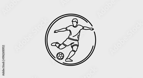 Soccer Player Kicking Ball in Dynamic Circular Frame, isolated white background