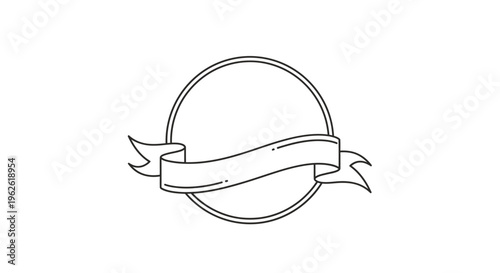 Elegant Round Frame with Empty Ribbon Banner Design Element, isolated white background